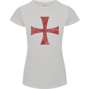 Knights Templar Cross Fancy Dress Outfit Womens Petite Cut T-Shirt Sports Grey