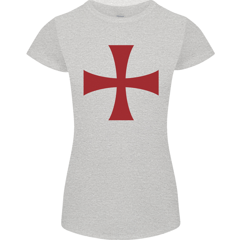 Knights Templar Cross Fancy Dress Outfit Womens Petite Cut T-Shirt Sports Grey