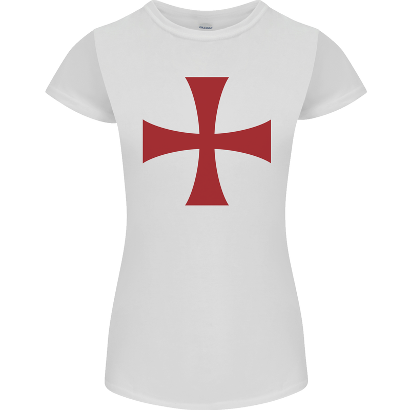 Knights Templar Cross Fancy Dress Outfit Womens Petite Cut T-Shirt White