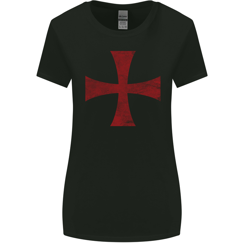 Knights Templar Cross Fancy Dress Outfit Womens Wider Cut T-Shirt Black