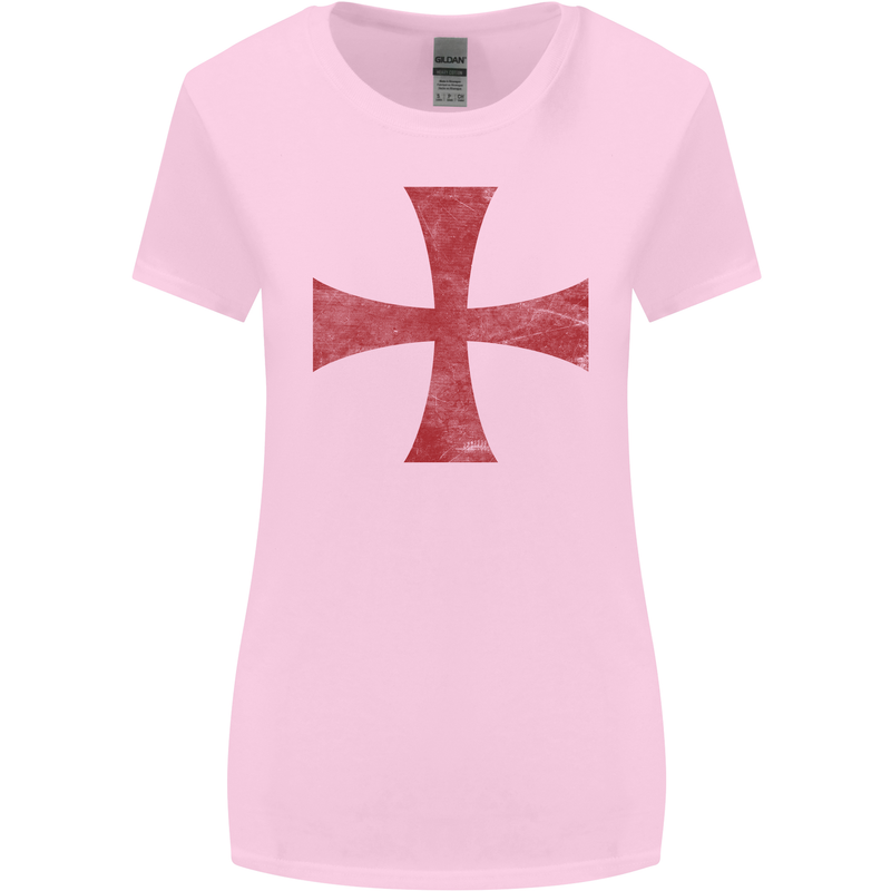 Knights Templar Cross Fancy Dress Outfit Womens Wider Cut T-Shirt Light Pink
