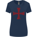 Knights Templar Cross Fancy Dress Outfit Womens Wider Cut T-Shirt Navy Blue
