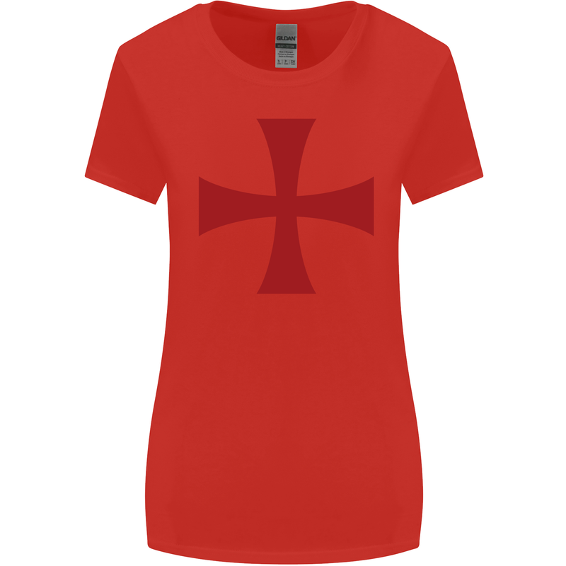 Knights Templar Cross Fancy Dress Outfit Womens Wider Cut T-Shirt Red