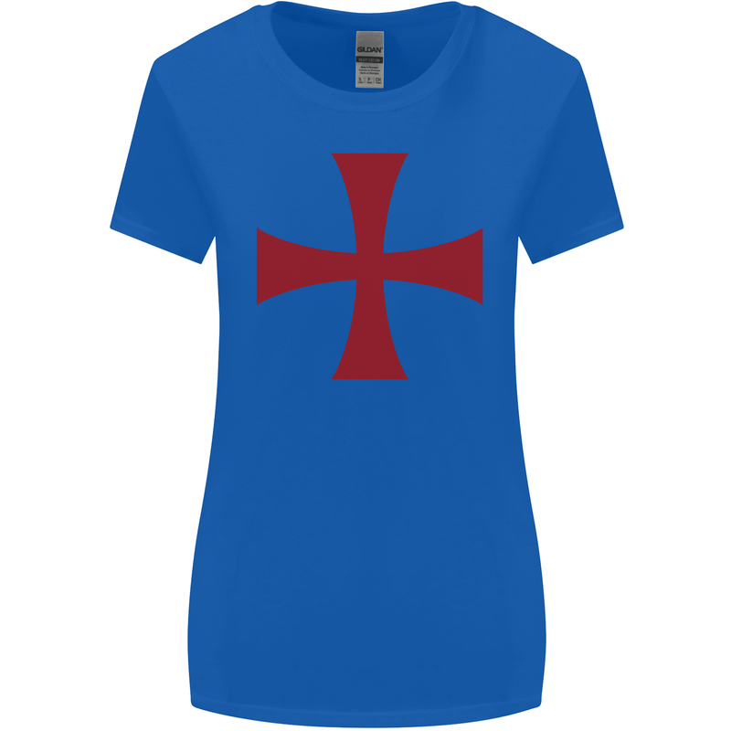 Knights Templar Cross Fancy Dress Outfit Womens Wider Cut T-Shirt Royal Blue