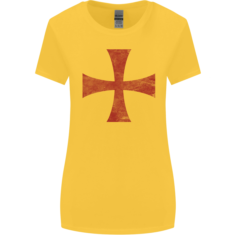 Knights Templar Cross Fancy Dress Outfit Womens Wider Cut T-Shirt Yellow