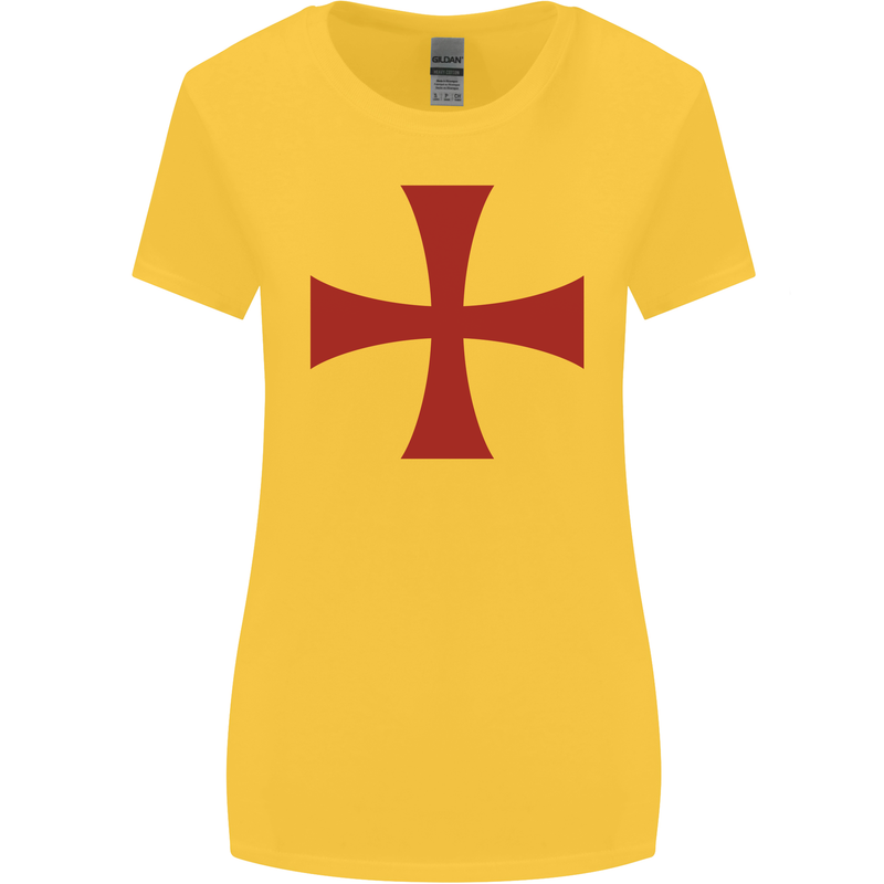 Knights Templar Cross Fancy Dress Outfit Womens Wider Cut T-Shirt Yellow