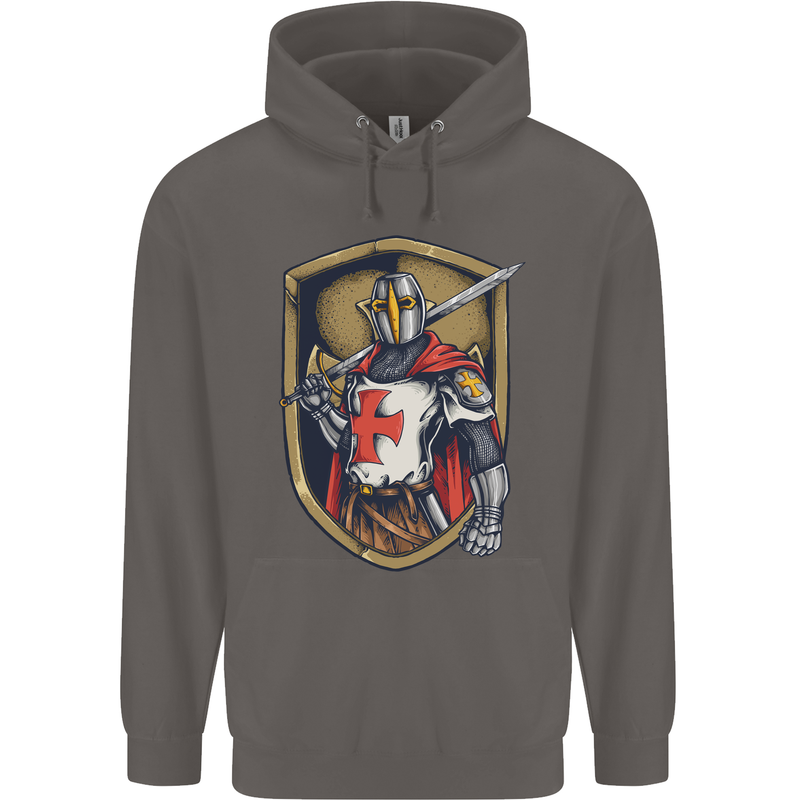 Knights Templar England St Georges Day Mens 80% Cotton Hoodie Charcoal