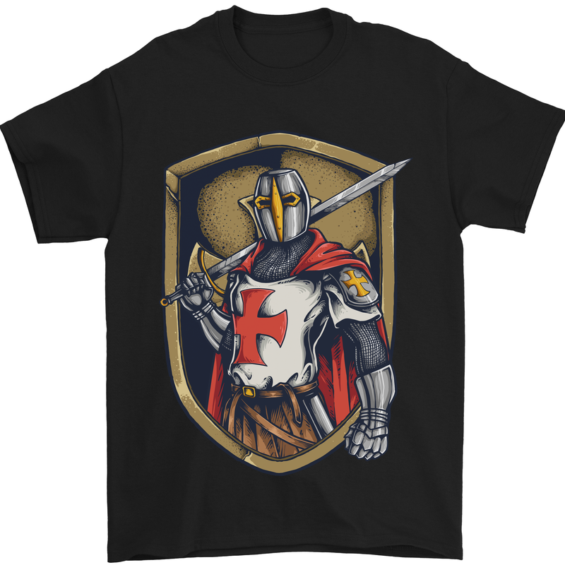 Knights Templar England St Georges Day Mens T-Shirt Cotton Gildan Black