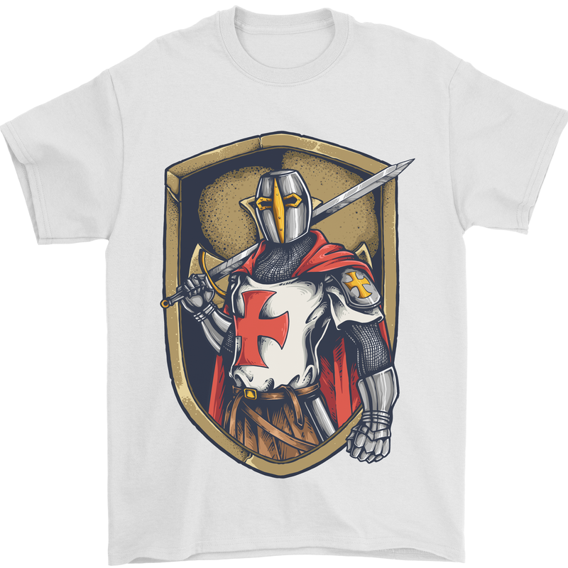 Knights Templar England St Georges Day Mens T-Shirt Cotton Gildan White