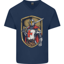 Knights Templar England St Georges Day Mens V-Neck Cotton T-Shirt Navy Blue