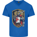 Knights Templar England St Georges Day Mens V-Neck Cotton T-Shirt Royal Blue