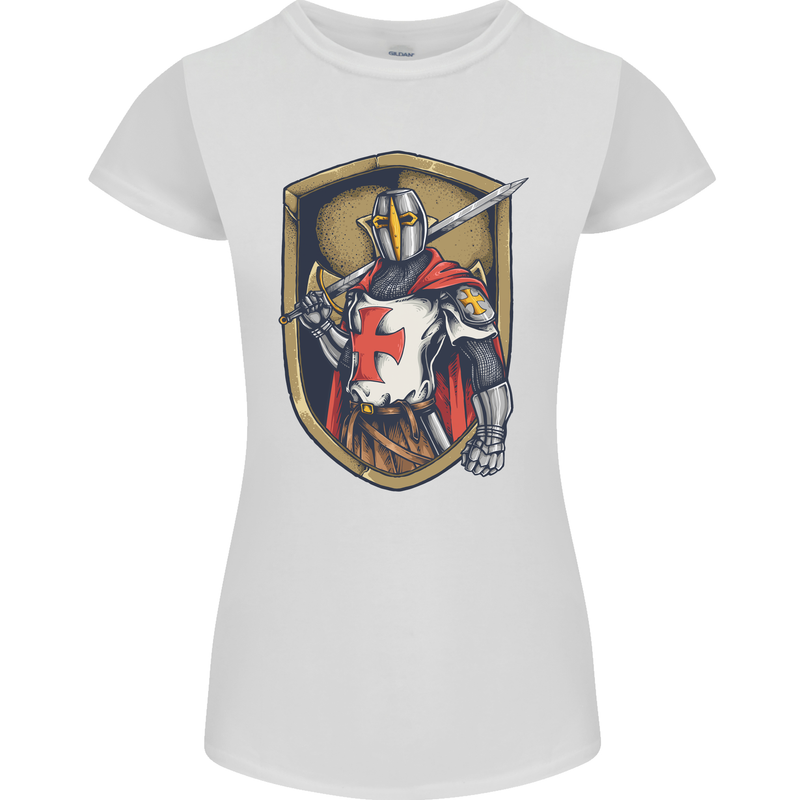 Knights Templar England St Georges Day Womens Petite Cut T-Shirt White