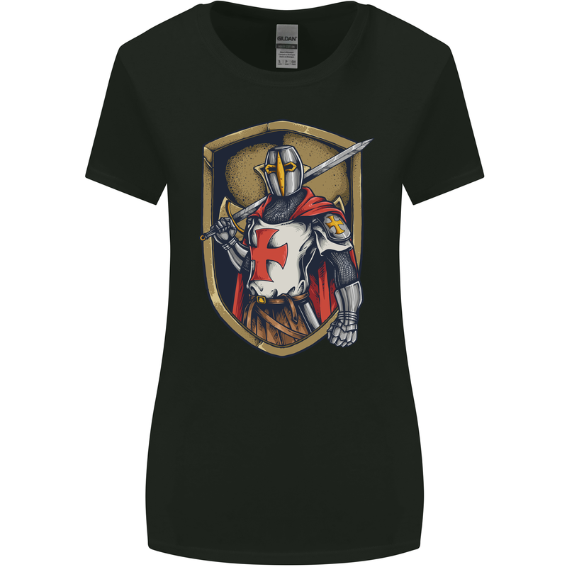 Knights Templar England St Georges Day Womens Wider Cut T-Shirt Black