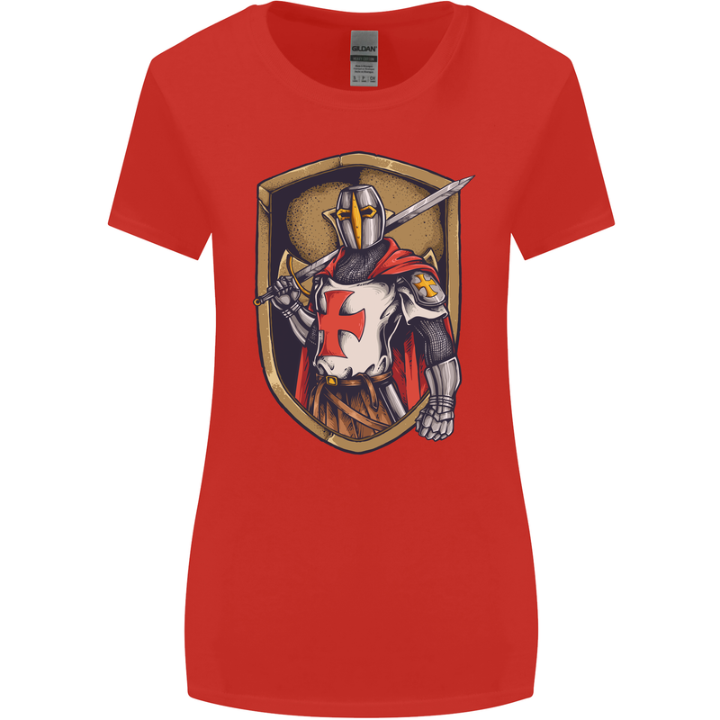 Knights Templar England St Georges Day Womens Wider Cut T-Shirt Red