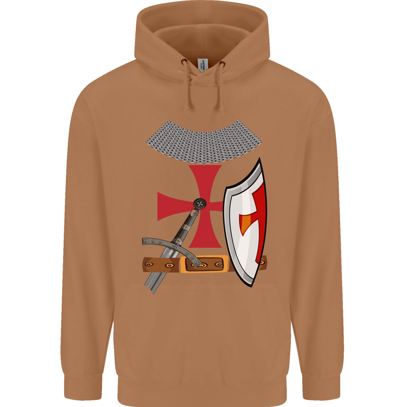 Knights Templar Fancy Dress St Georges Day Mens 80% Cotton Hoodie Caramel Latte