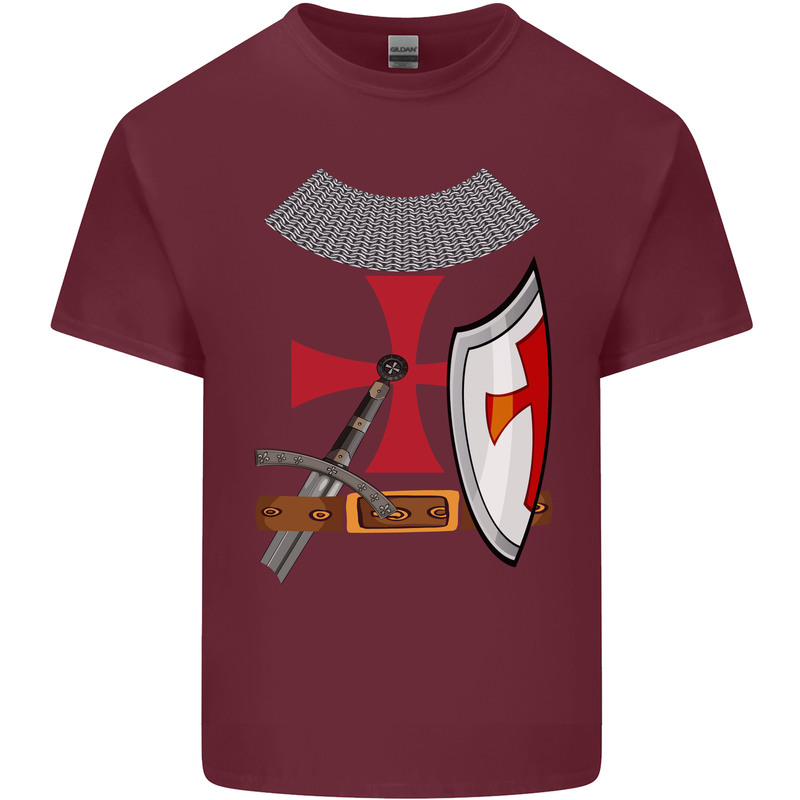 Knights Templar Fancy Dress St Georges Day Mens Cotton T-Shirt Tee Top Maroon