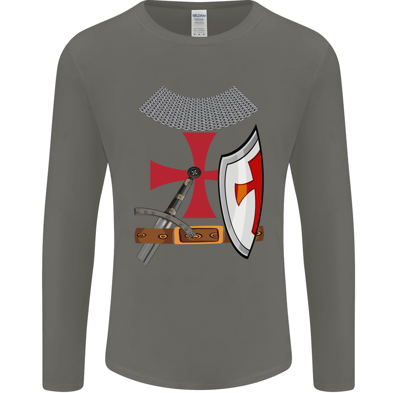 Knights Templar Fancy Dress St Georges Day Mens Long Sleeve T-Shirt Charcoal