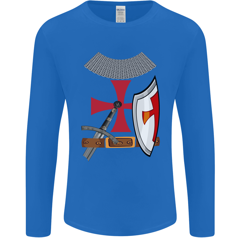 Knights Templar Fancy Dress St Georges Day Mens Long Sleeve T-Shirt Royal Blue