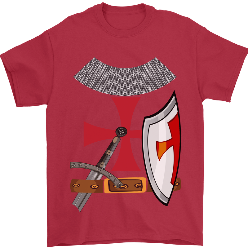 Knights Templar Fancy Dress St Georges Day Mens T-Shirt Cotton Gildan Red