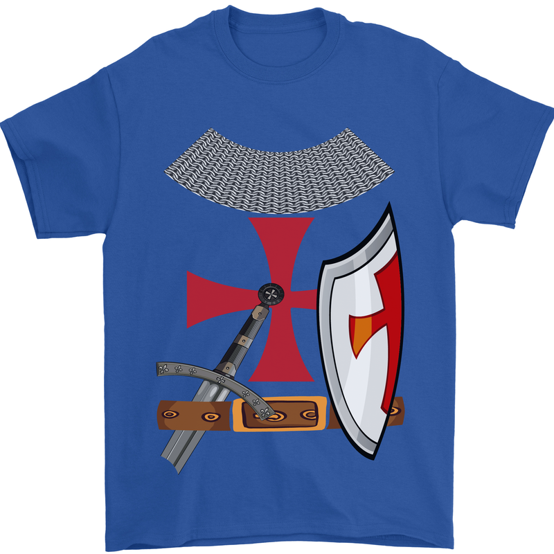 Knights Templar Fancy Dress St Georges Day Mens T-Shirt Cotton Gildan Royal Blue