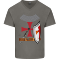 Knights Templar Fancy Dress St Georges Day Mens V-Neck Cotton T-Shirt Charcoal