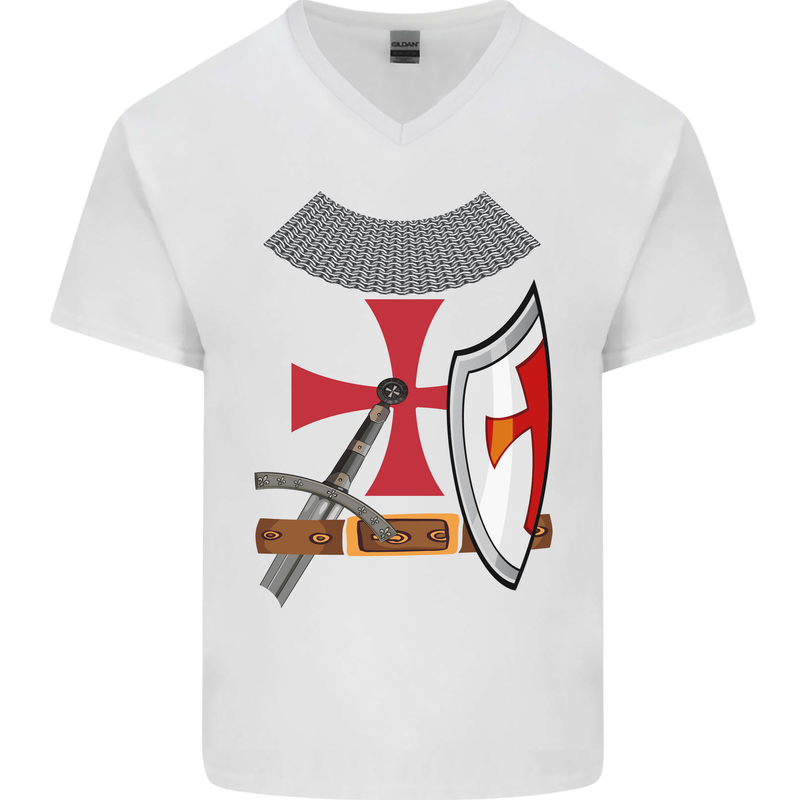 Knights Templar Fancy Dress St Georges Day Mens V-Neck Cotton T-Shirt White