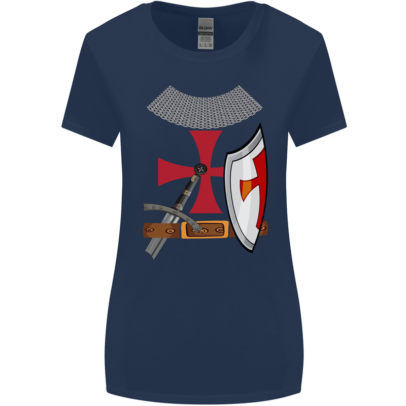 Knights Templar Fancy Dress St Georges Day Womens Wider Cut T-Shirt Navy Blue