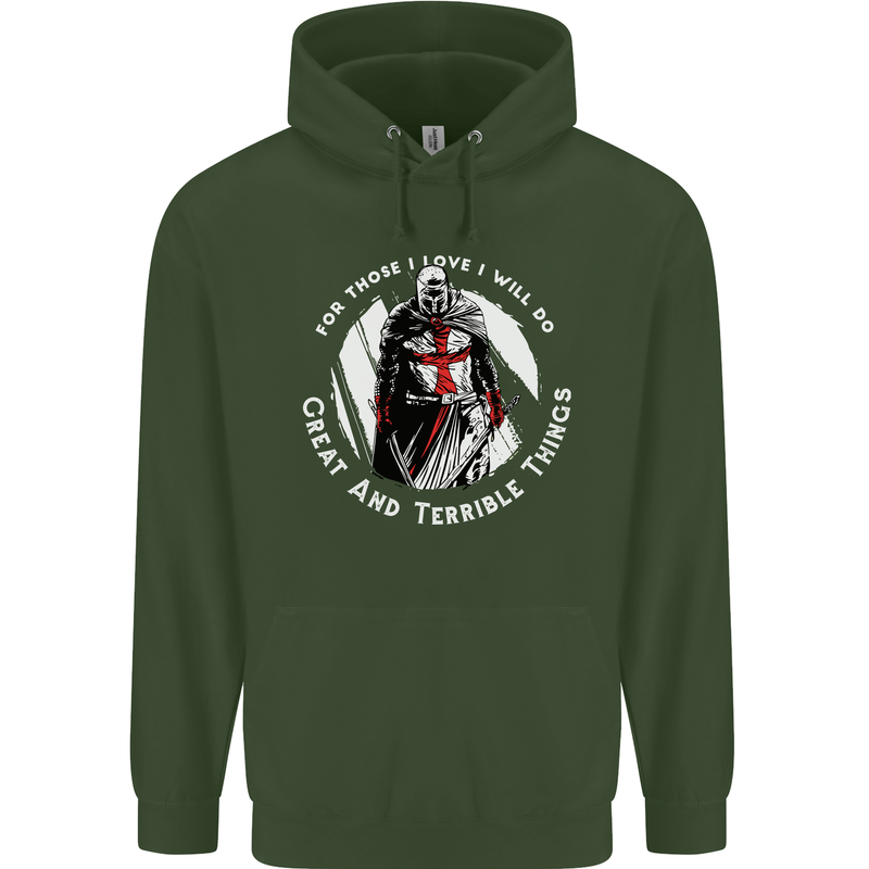 Knights Templar St. George's Father's Day Childrens Kids Hoodie Forest Green