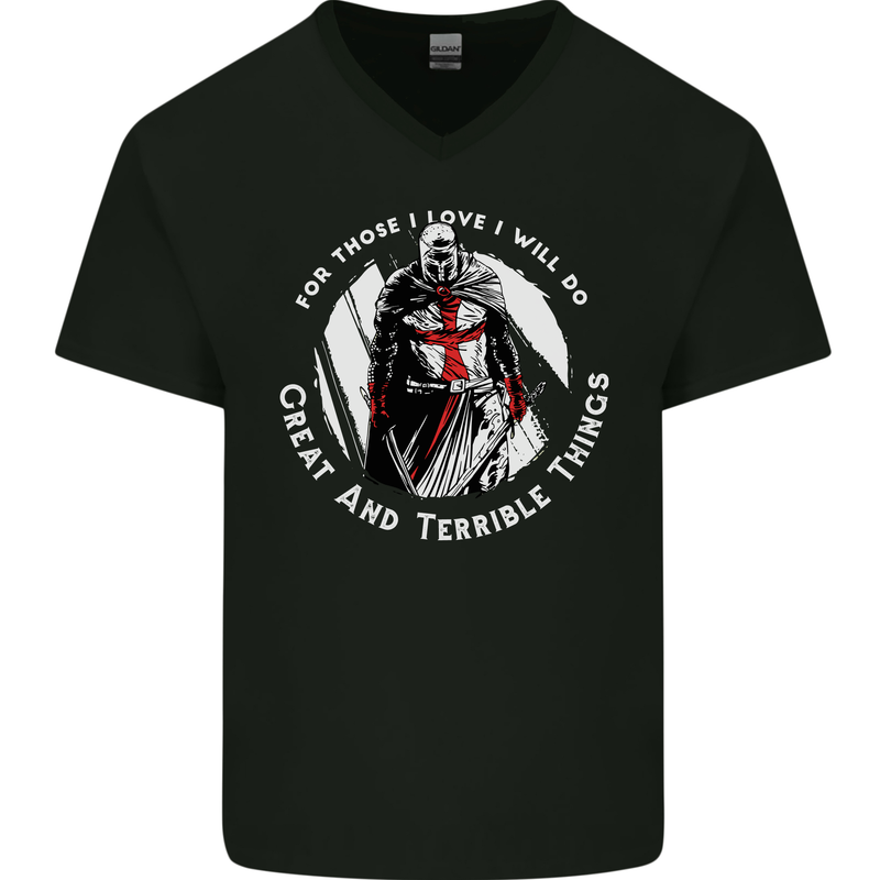 Knights Templar St. George's Father's Day Mens V-Neck Cotton T-Shirt Black