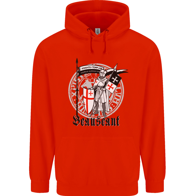 Knights Templar St Georges Day Beauseant Mens 80% Cotton Hoodie Bright Red