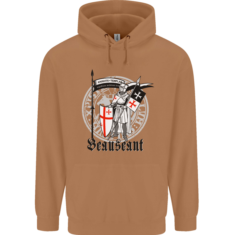 Knights Templar St Georges Day Beauseant Mens 80% Cotton Hoodie Caramel Latte