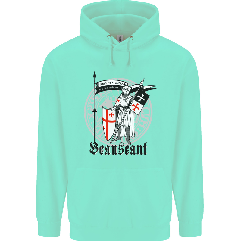 Knights Templar St Georges Day Beauseant Mens 80% Cotton Hoodie Peppermint