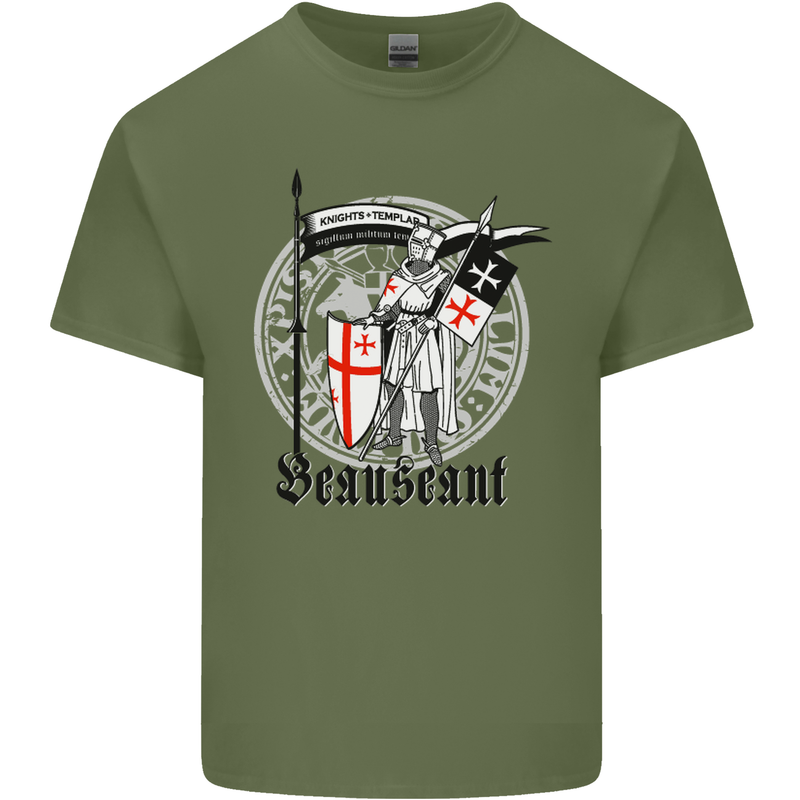 Knights Templar St Georges Day Beauseant Mens Cotton T-Shirt Tee Top Military Green