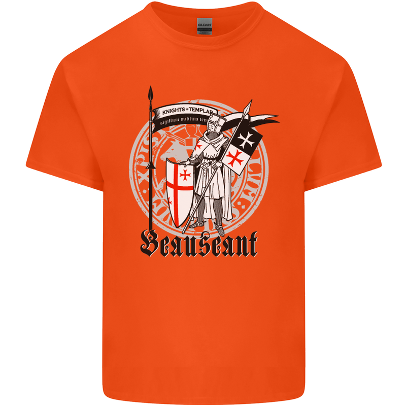 Knights Templar St Georges Day Beauseant Mens Cotton T-Shirt Tee Top Orange