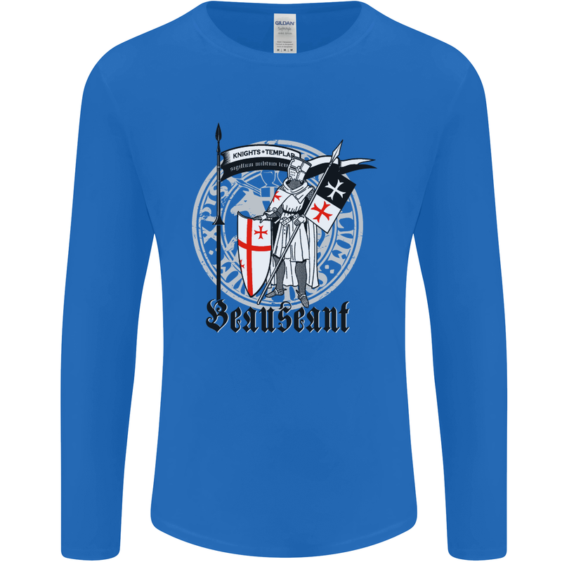 Knights Templar St Georges Day Beauseant Mens Long Sleeve T-Shirt Royal Blue