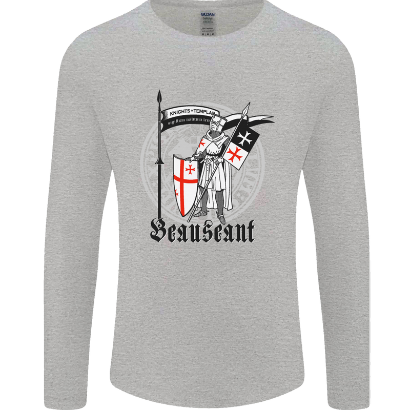 Knights Templar St Georges Day Beauseant Mens Long Sleeve T-Shirt Sports Grey