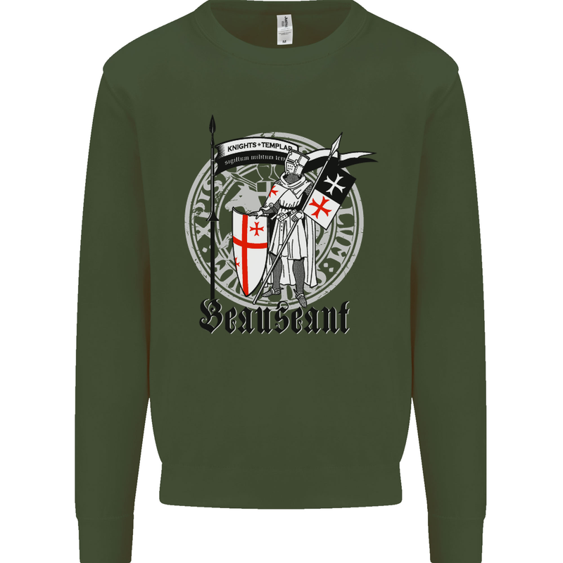 Knights Templar St Georges Day Beauseant Mens Sweatshirt Jumper Forest Green