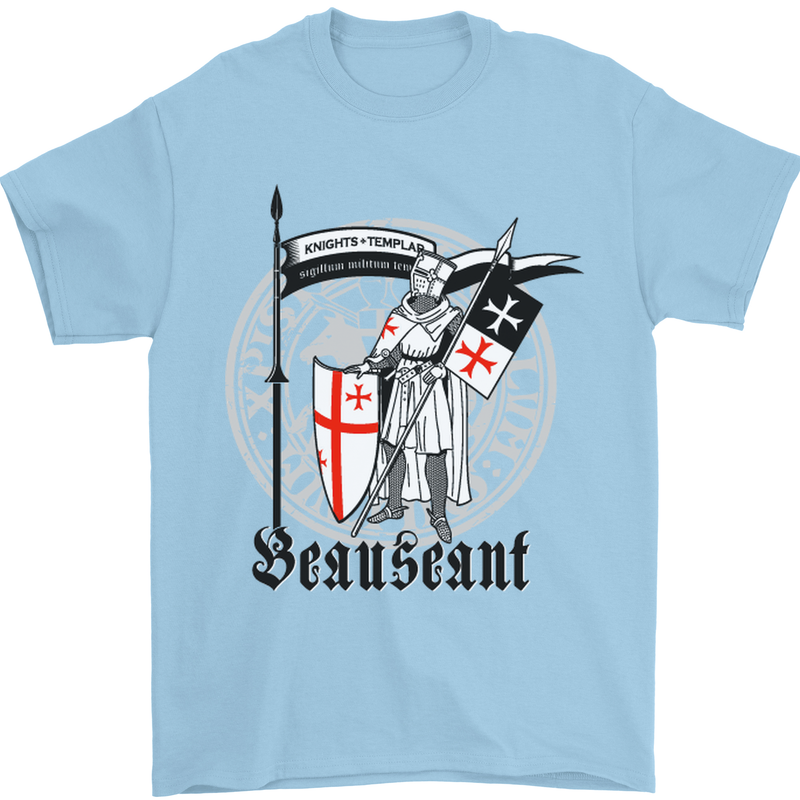 Knights Templar St Georges Day Beauseant Mens T-Shirt Cotton Gildan Light Blue