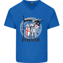 Knights Templar St Georges Day Beauseant Mens V-Neck Cotton T-Shirt Royal Blue
