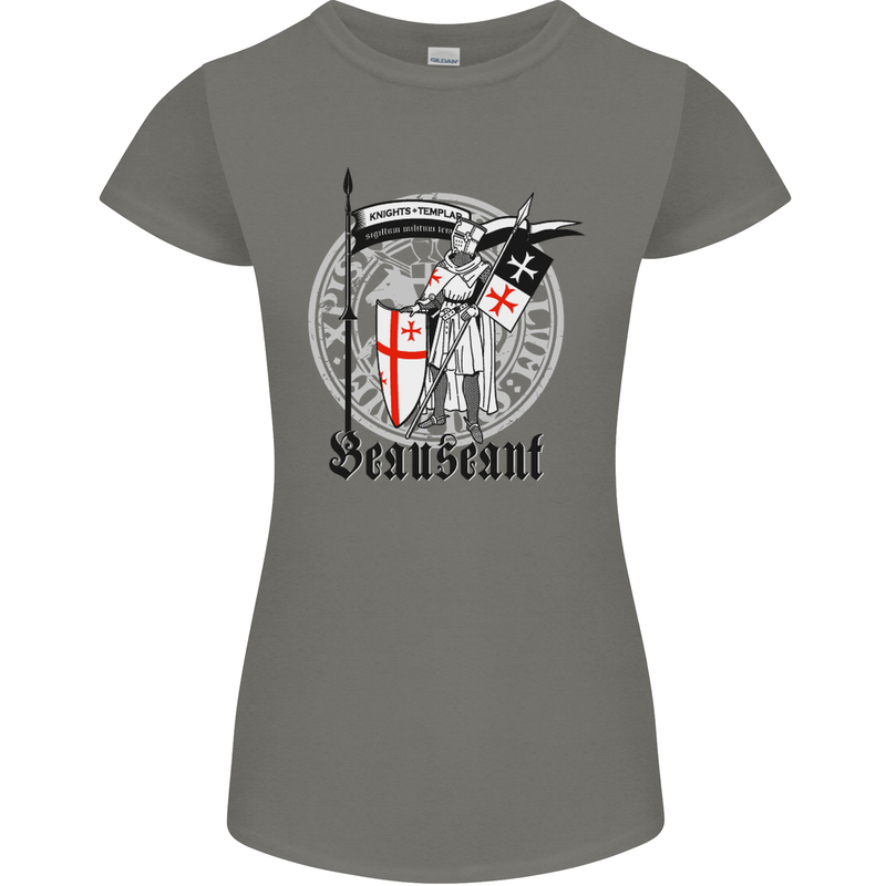 Knights Templar St Georges Day Beauseant Womens Petite Cut T-Shirt Charcoal