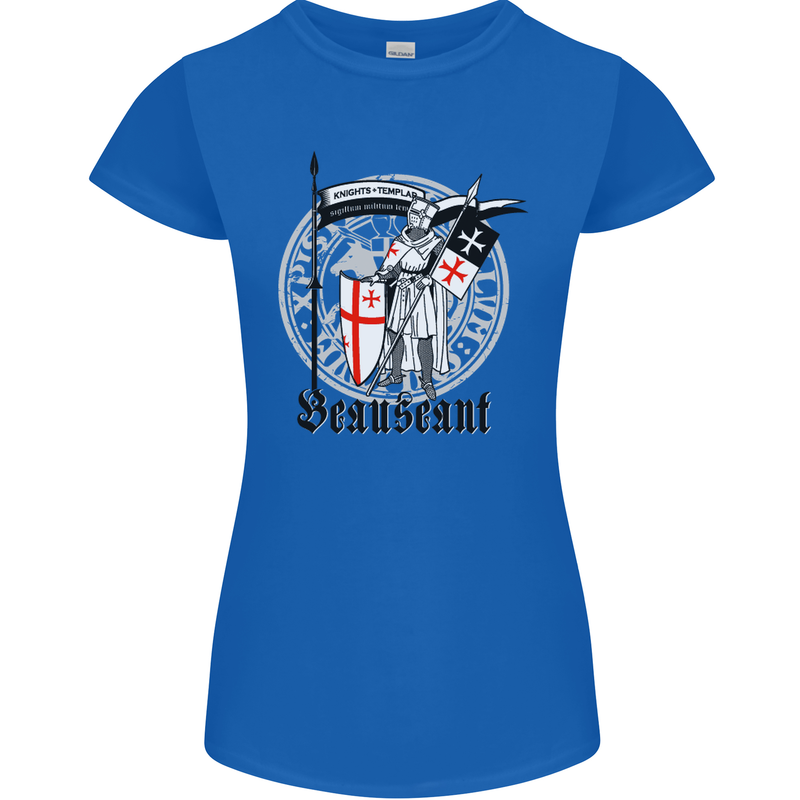 Knights Templar St Georges Day Beauseant Womens Petite Cut T-Shirt Royal Blue