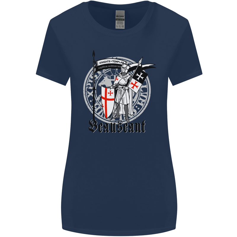 Knights Templar St Georges Day Beauseant Womens Wider Cut T-Shirt Navy Blue
