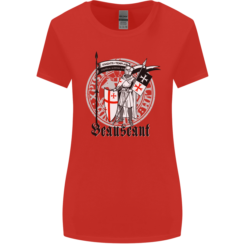 Knights Templar St Georges Day Beauseant Womens Wider Cut T-Shirt Red