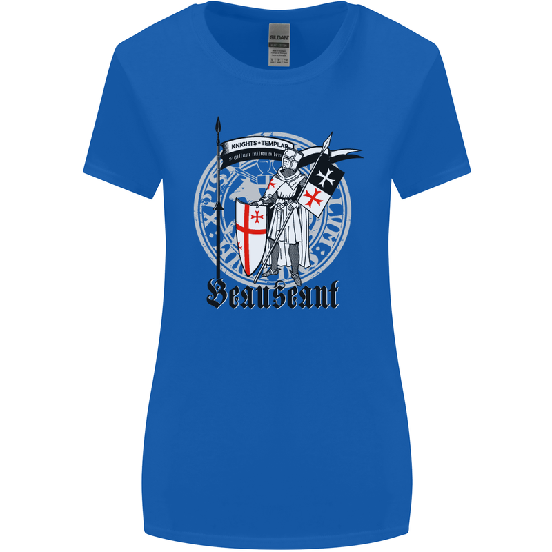 Knights Templar St Georges Day Beauseant Womens Wider Cut T-Shirt Royal Blue