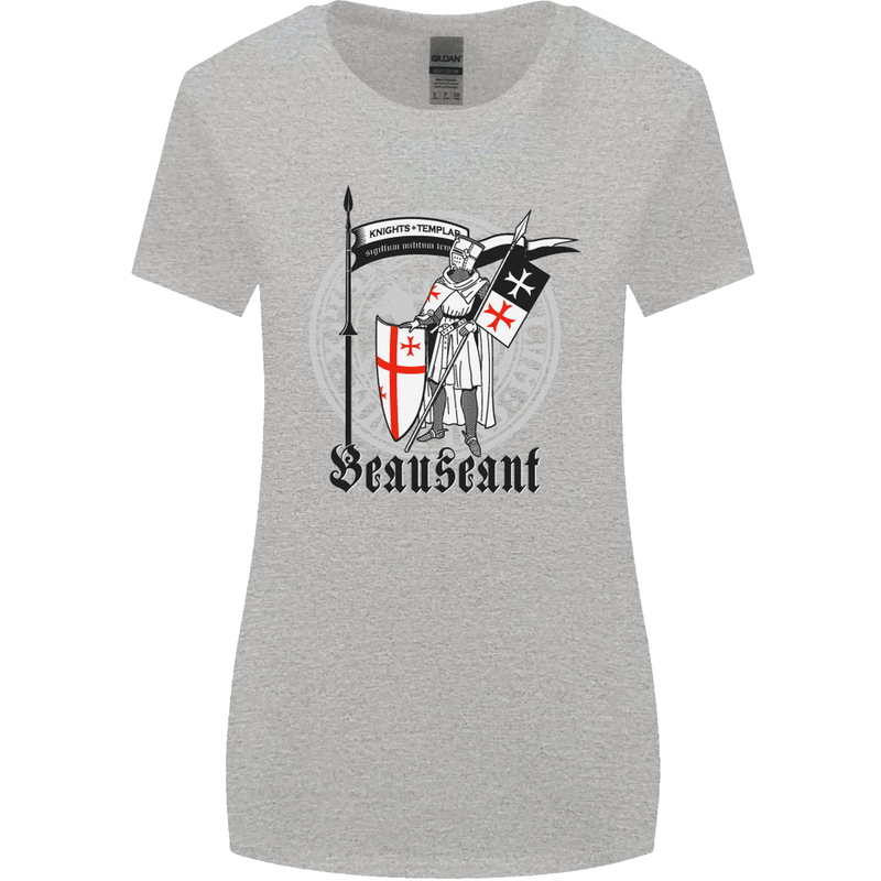 Knights Templar St Georges Day Beauseant Womens Wider Cut T-Shirt Sports Grey