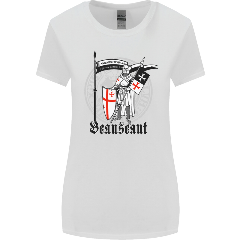 Knights Templar St Georges Day Beauseant Womens Wider Cut T-Shirt White