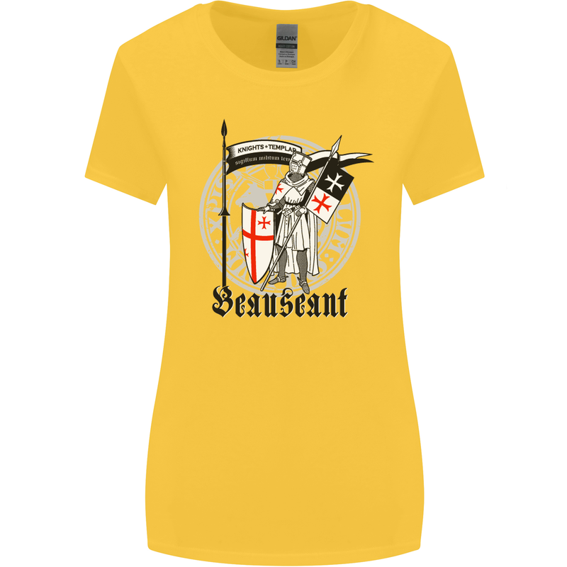 Knights Templar St Georges Day Beauseant Womens Wider Cut T-Shirt Yellow