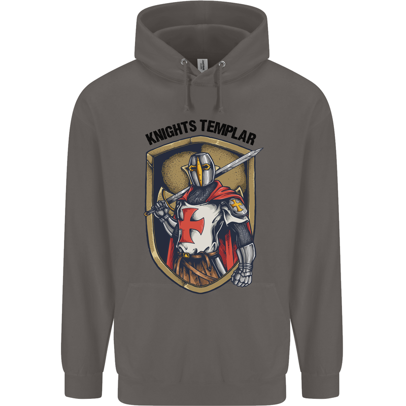 Knights Templar St Georges Day England Mens 80% Cotton Hoodie Charcoal