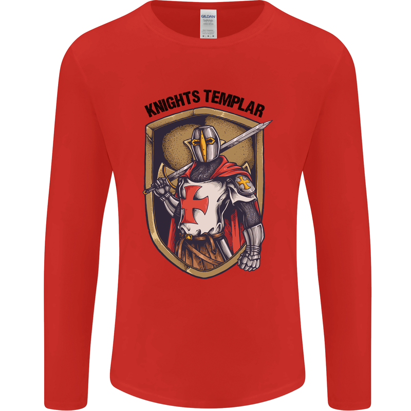 Knights Templar St Georges Day England Mens Long Sleeve T-Shirt Red