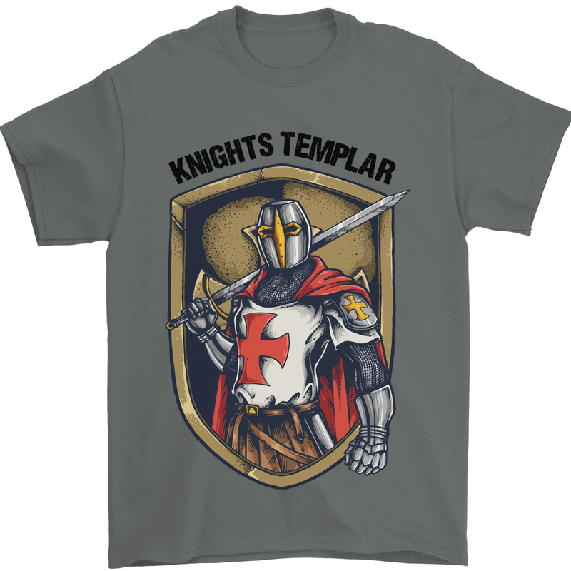 Knights Templar St Georges Day England Mens T-Shirt Cotton Gildan Charcoal